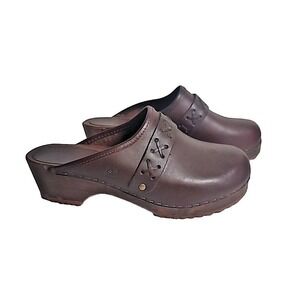 Stone Ridge Foot‎ Gear Made In Italy Brown Leather Clogs 39 Wood  Old School